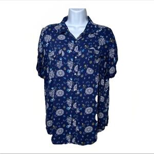 Wrangler Blue Floral Blouse Lightweight Short-Sleeved
